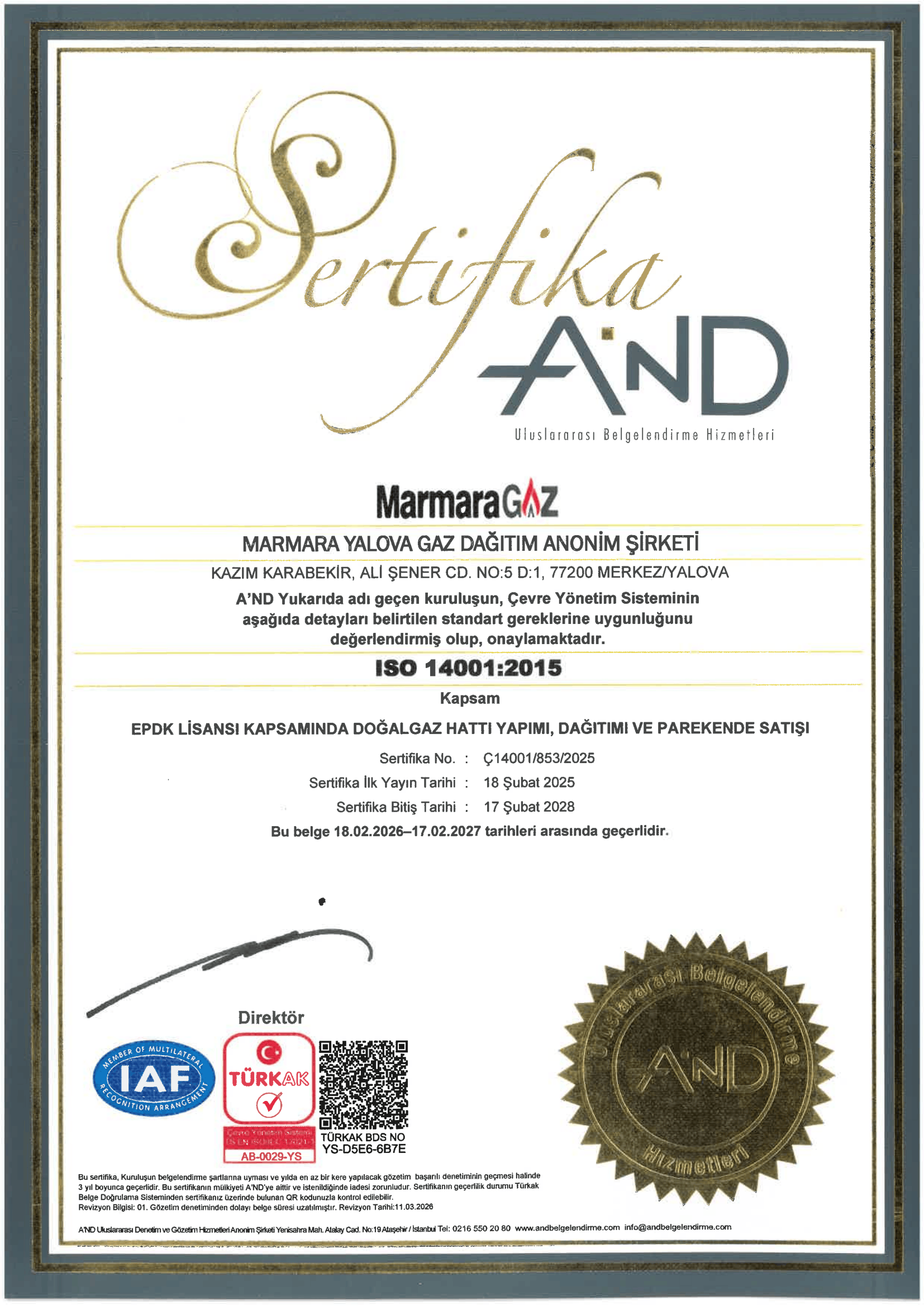 ISO 14001 Sertifikası
