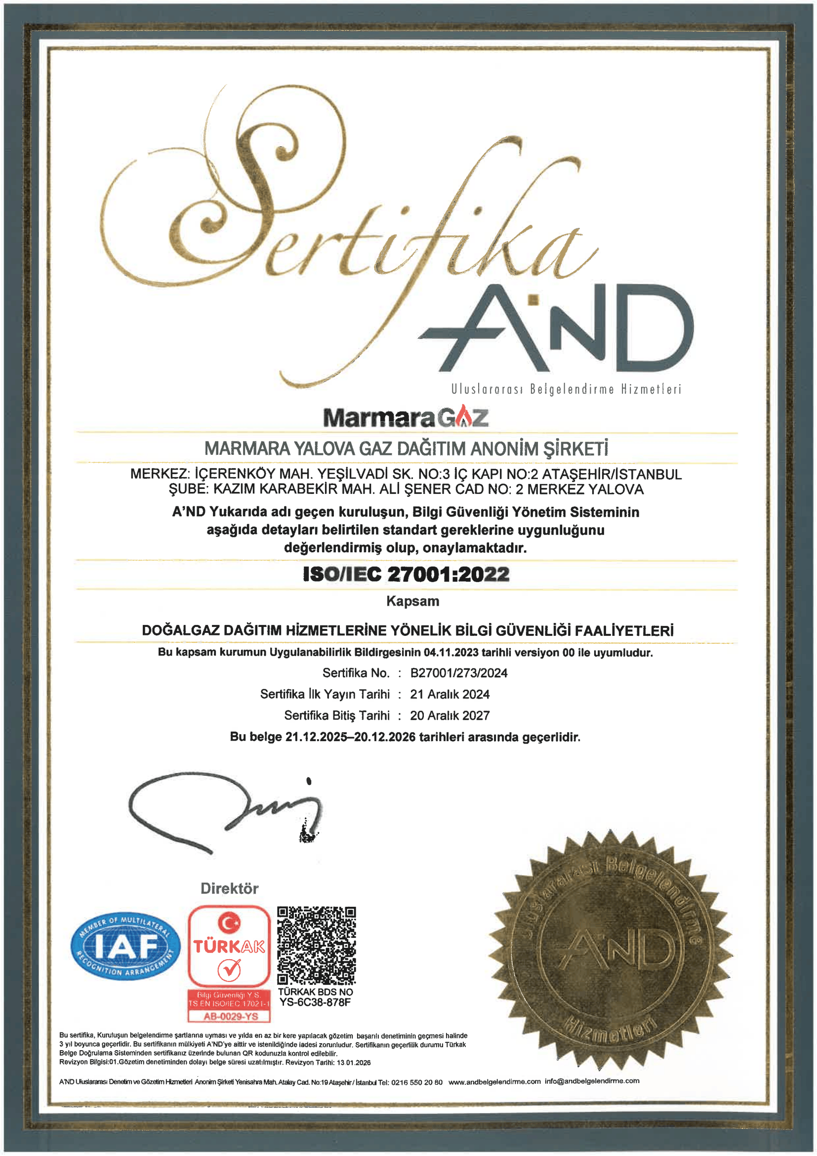 ISO 27001 Sertifikası