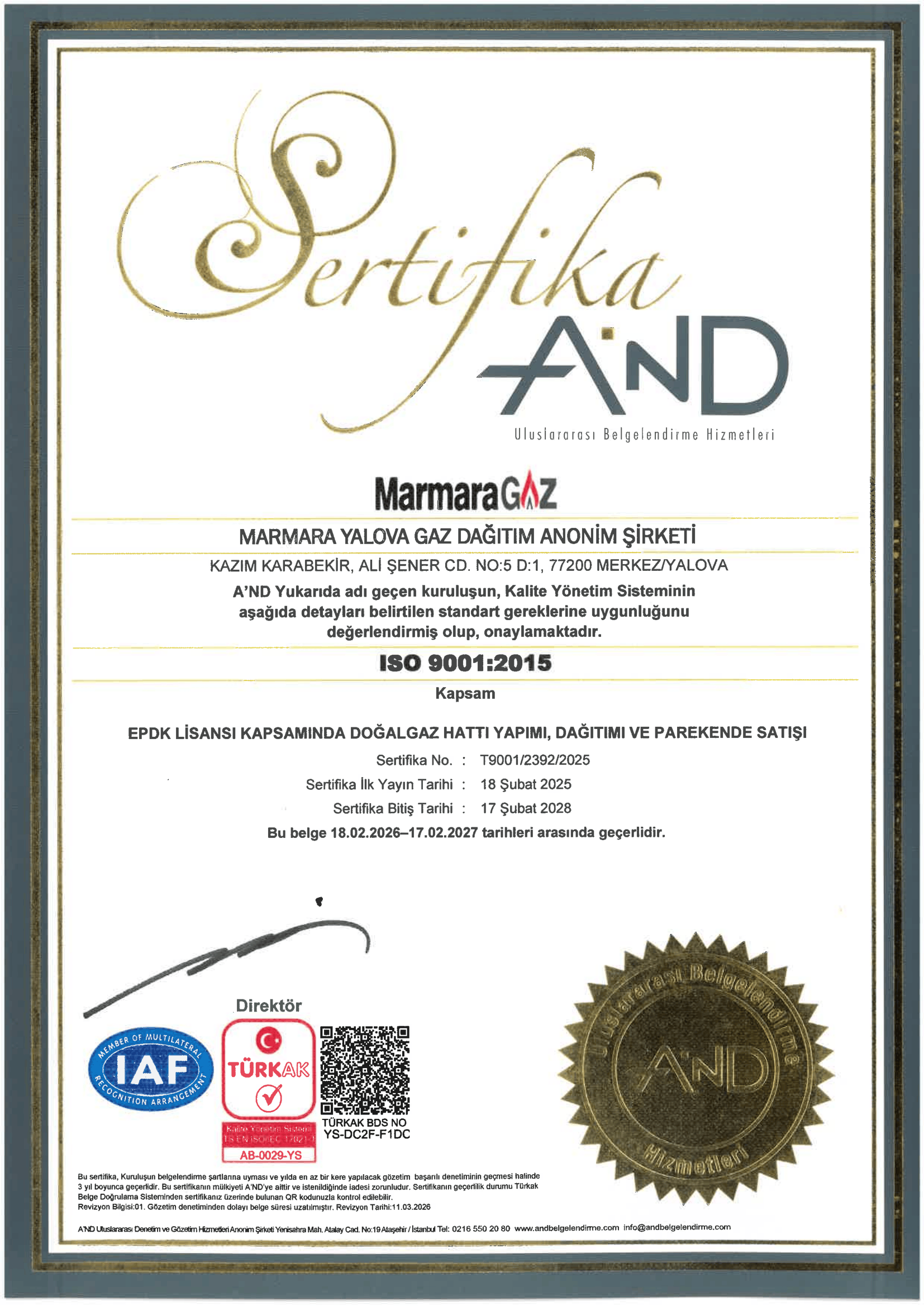 ISO 9001 Sertifikası